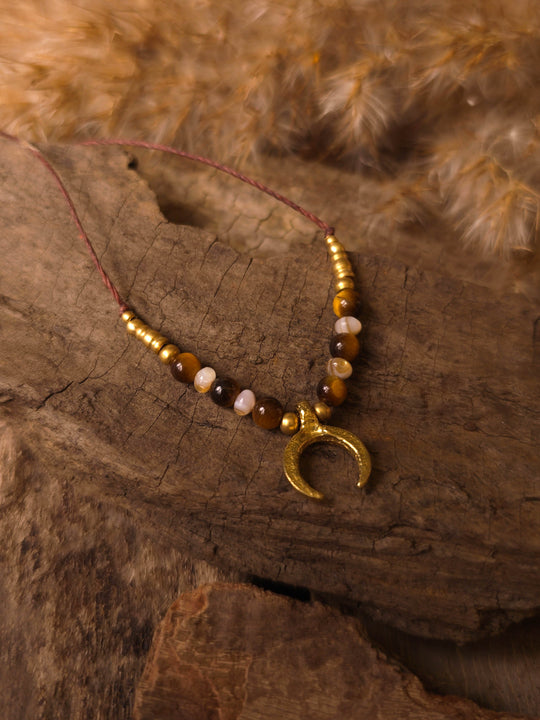 Lunar Tide - Moon Necklace with Tiger's Eye and Shells