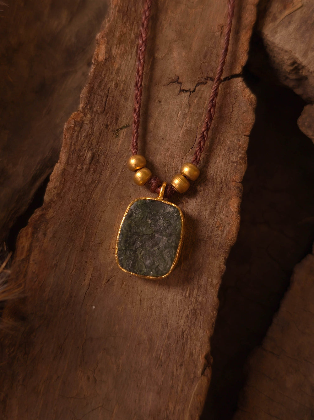 Green Alchemy - Raw Moss Agate Necklace, Goldplated