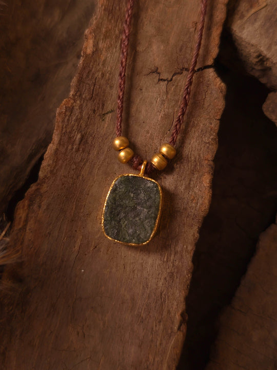 Green Alchemy - Raw Moss Agate Necklace, Goldplated