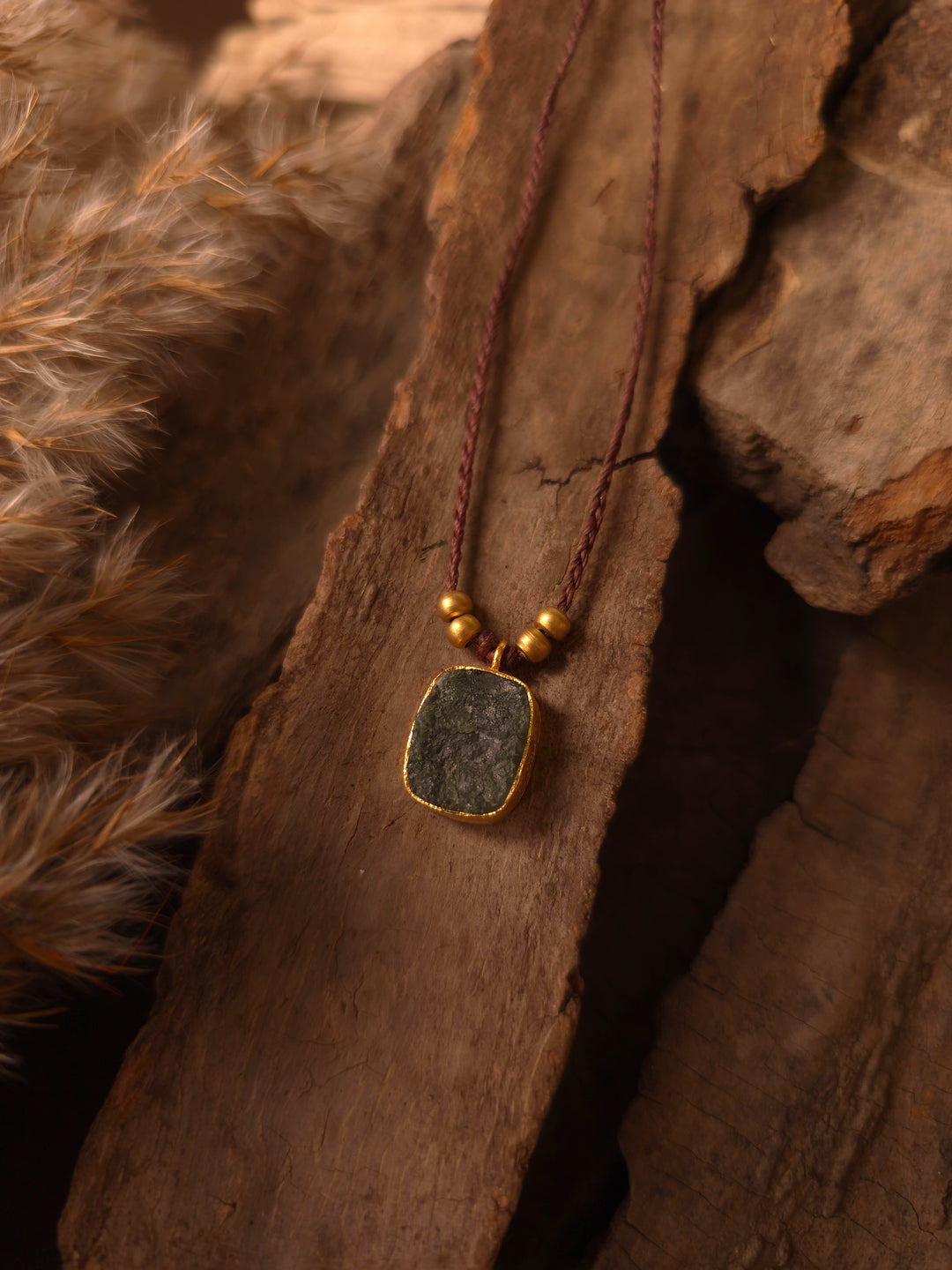 Green Alchemy - Raw Moss Agate Necklace, Goldplated