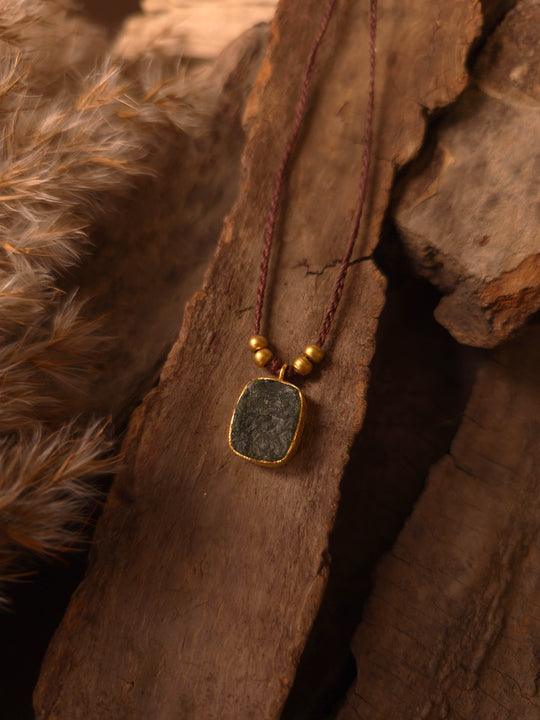 Green Alchemy - Raw Moss Agate Necklace, Goldplated
