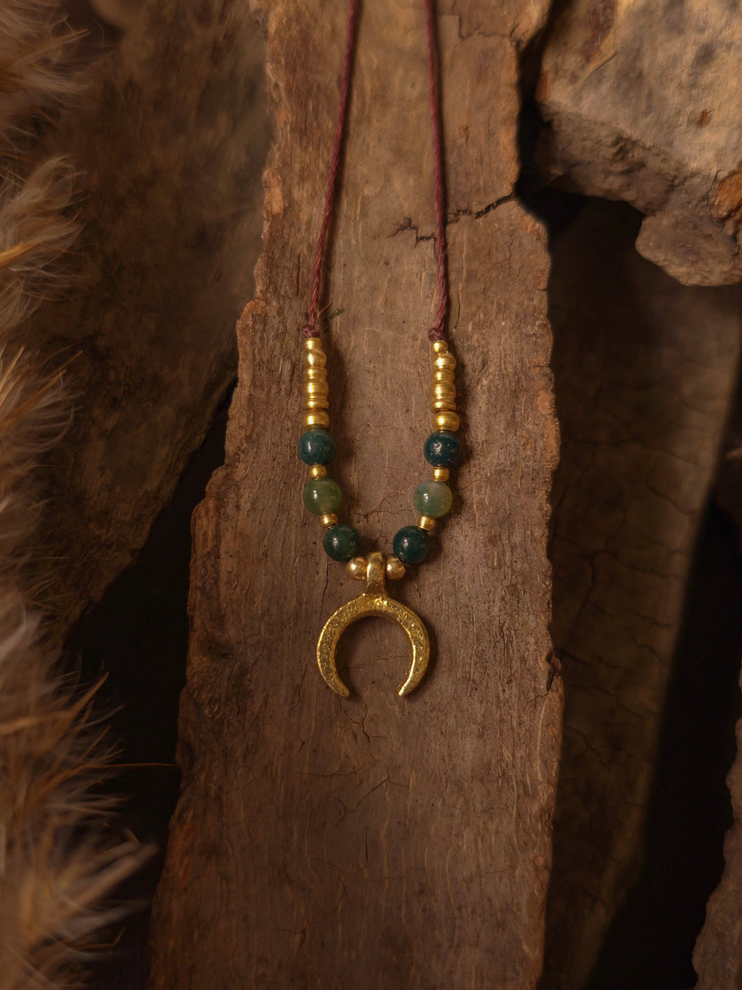Lunara - Moss Agate Moon Necklace