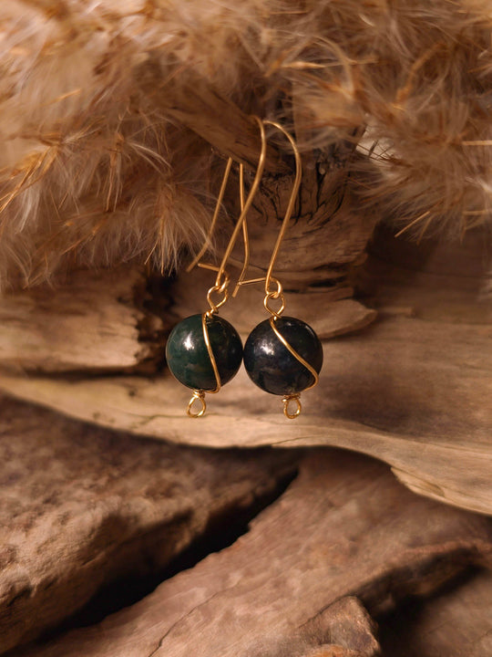Vervida - Dark Green Moss Agate Earrings