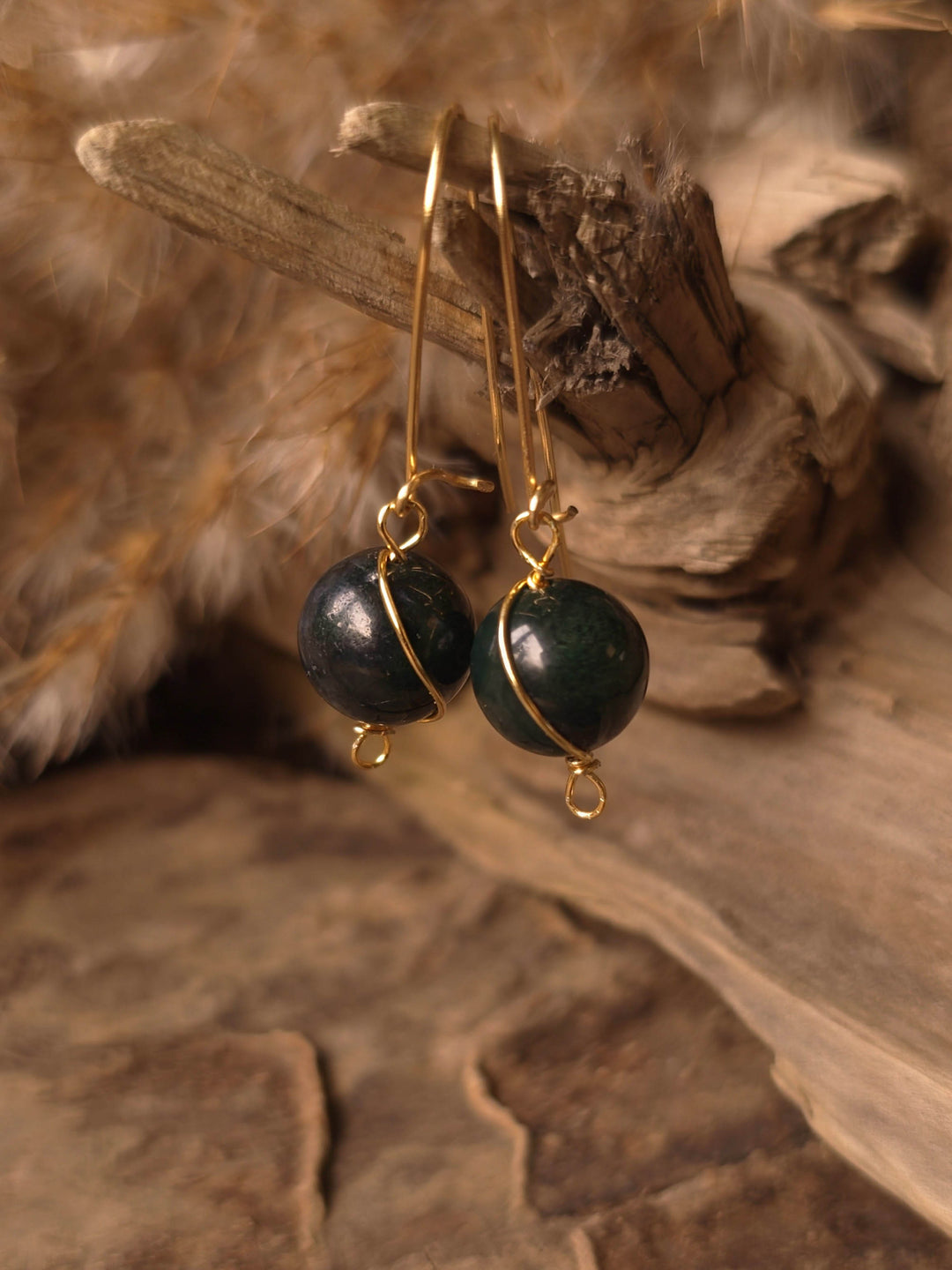 Vervida - Dark Green Moss Agate Earrings