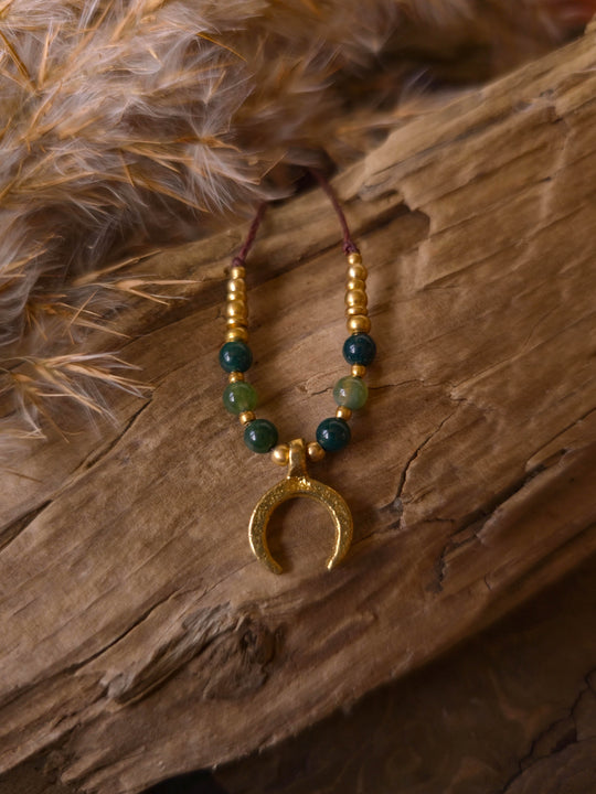 Lunara - Moss Agate Moon Necklace