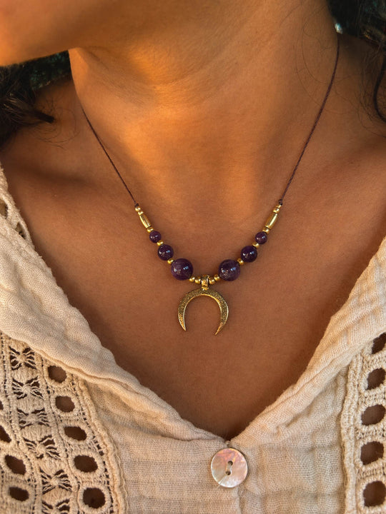 Symara - Purple Amethyst Moon Necklace