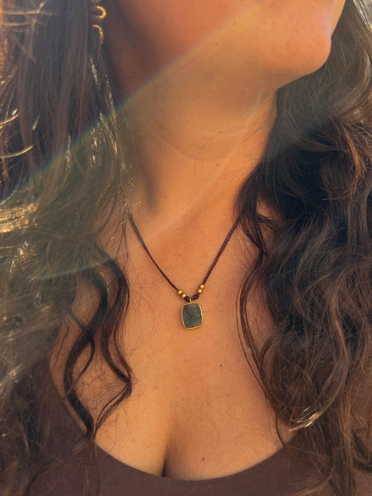 Green Alchemy - Raw Moss Agate Necklace, Goldplated