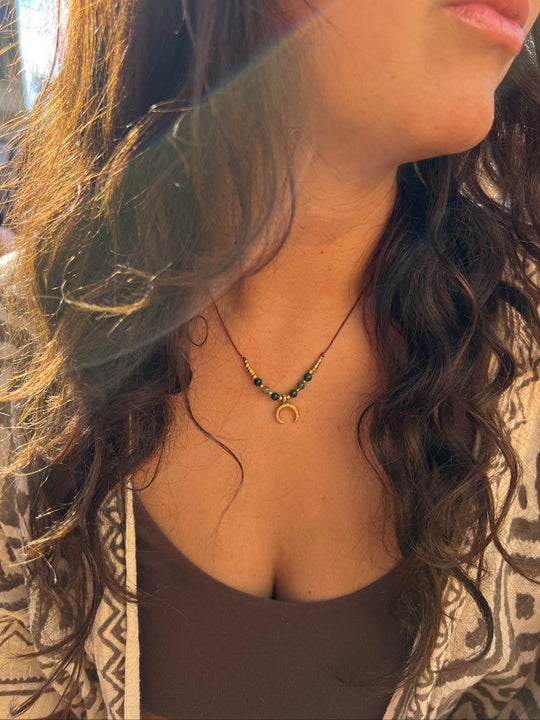 Lunara - Moss Agate Moon Necklace