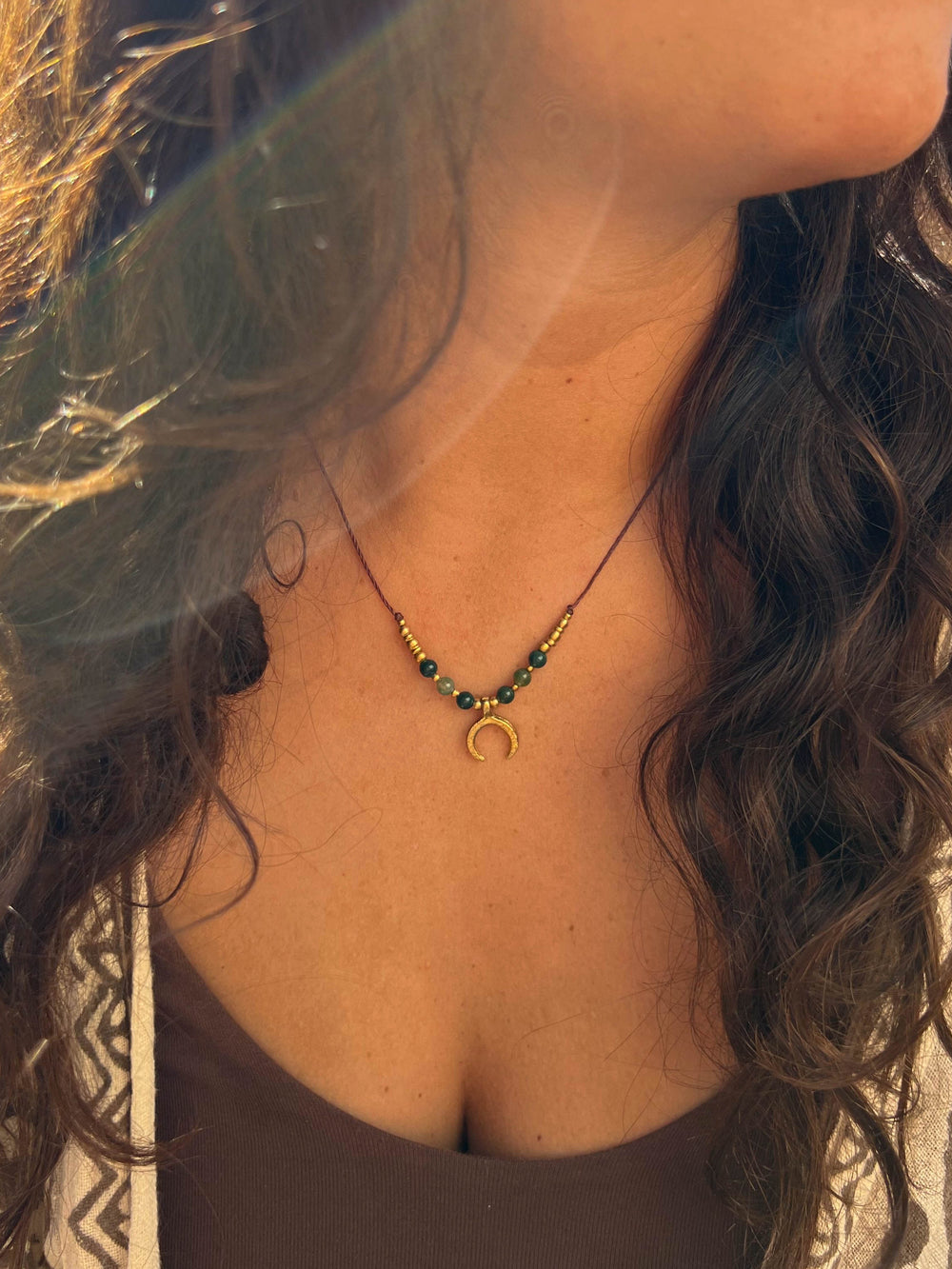 Lunara - Moss Agate Moon Necklace