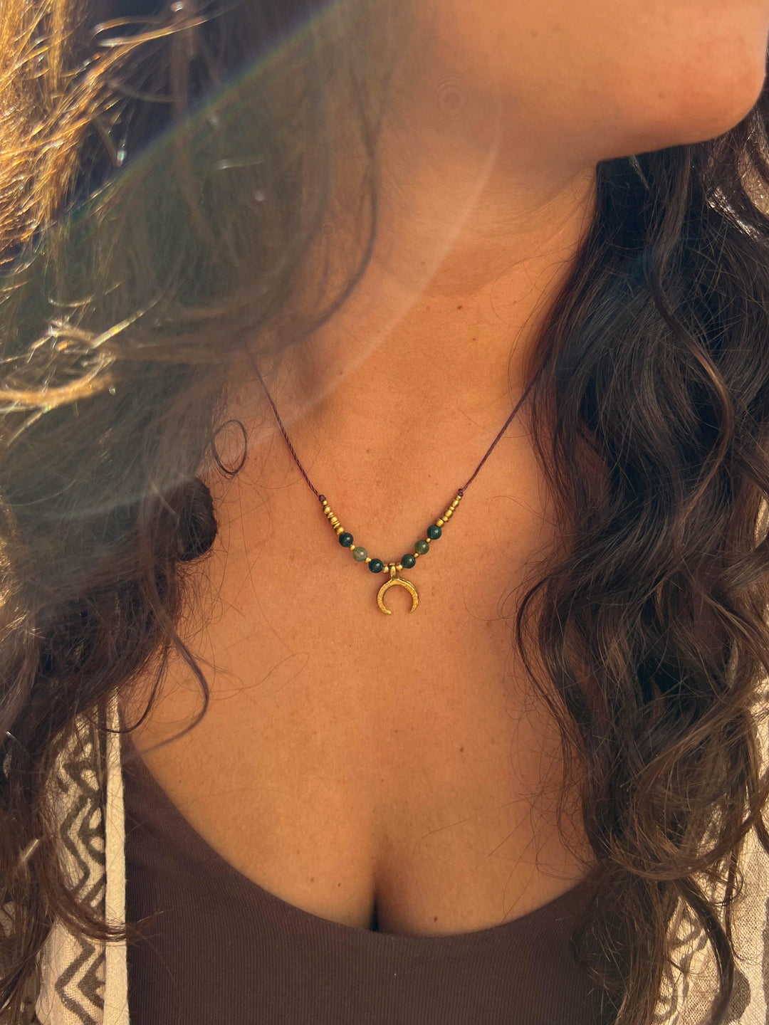 Lunara - Moss Agate Moon Necklace
