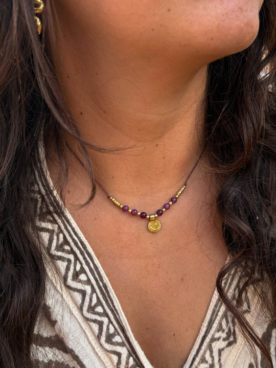 Solara - Purple Amethyst Sun Necklace