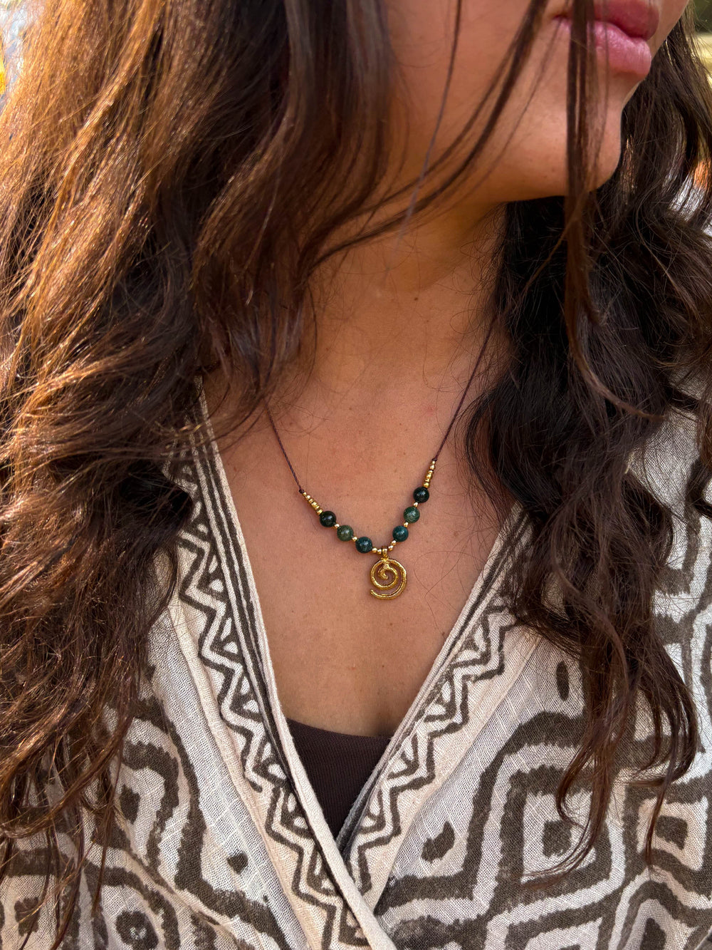Flow of Life - Moss Agate Spiral Necklace