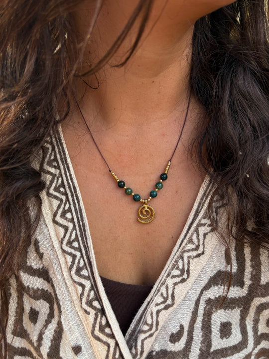 Flow of Life - Moss Agate Spiral Necklace