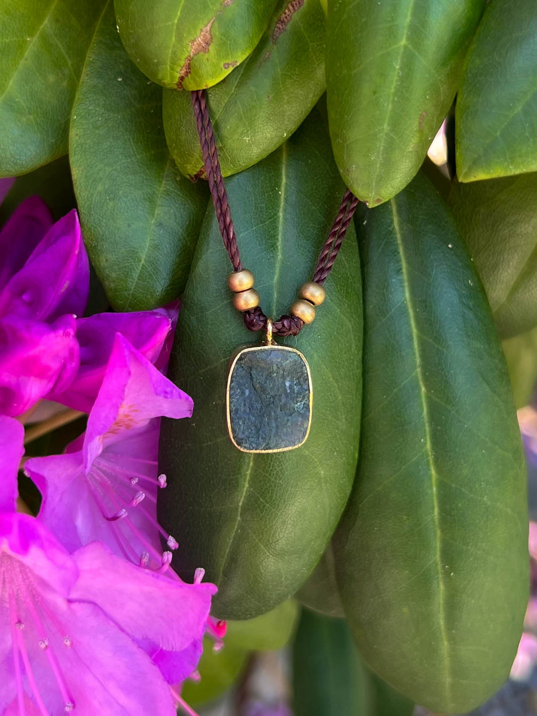 Green Alchemy - Raw Moss Agate Necklace, Goldplated