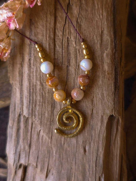 Sea Whirl - Jasper Spiral Necklace with Shells