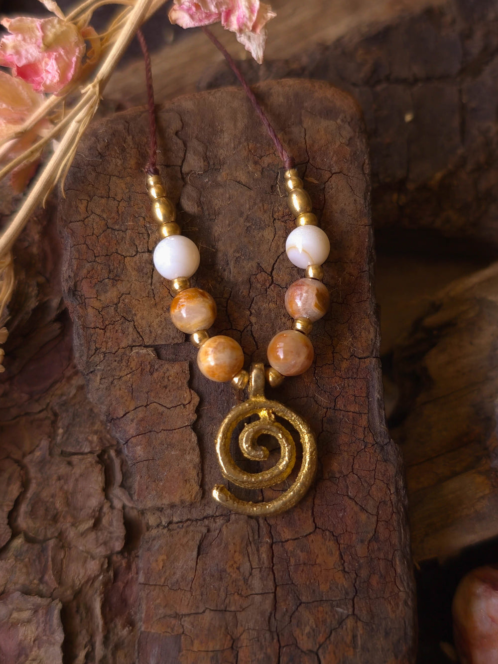 Sea Whirl - Jasper Spiral Necklace with Shells
