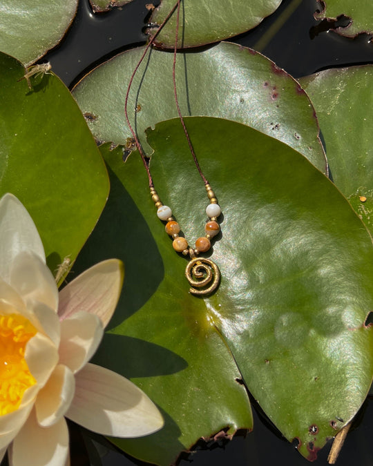 Sea Whirl - Jasper Spiral Necklace with Shells