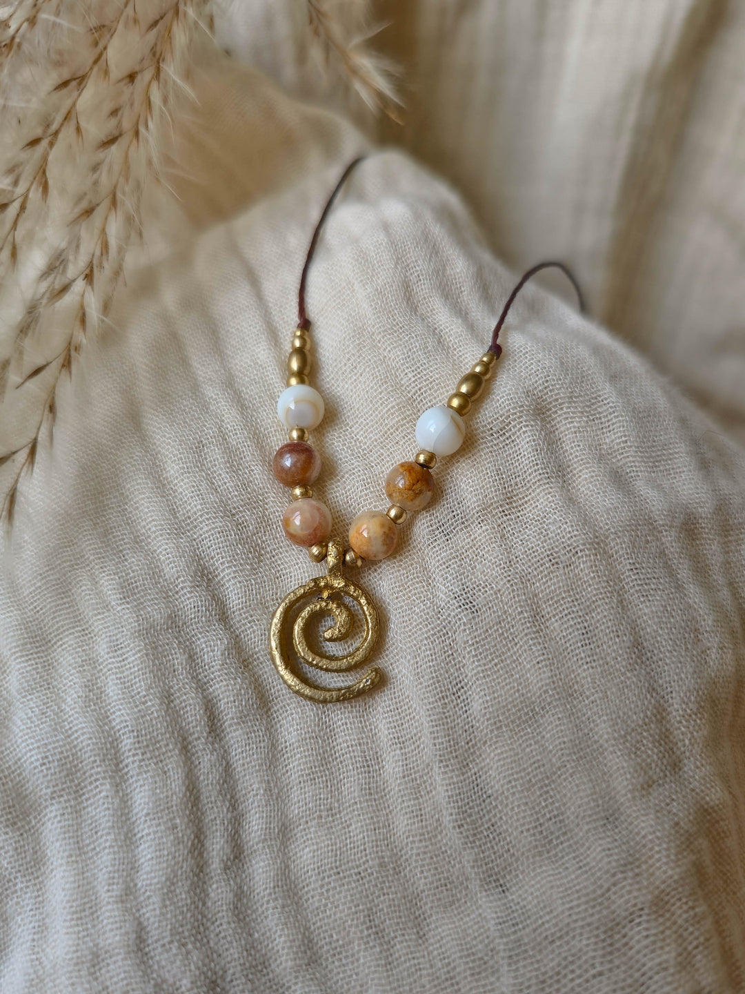Sea Whirl - Jasper Spiral Necklace with Shells