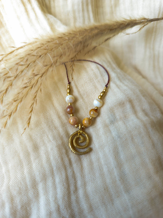 Sea Whirl - Jasper Spiral Necklace with Shells