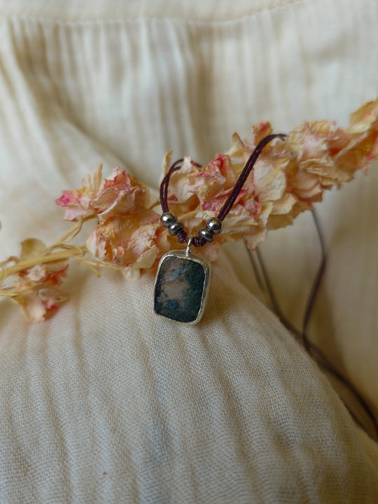 Green Alchemy - Raw Moss Agate Necklace, Silver