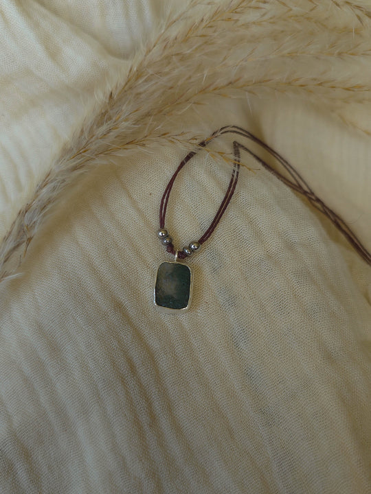 Green Alchemy - Raw Moss Agate Necklace, Silver