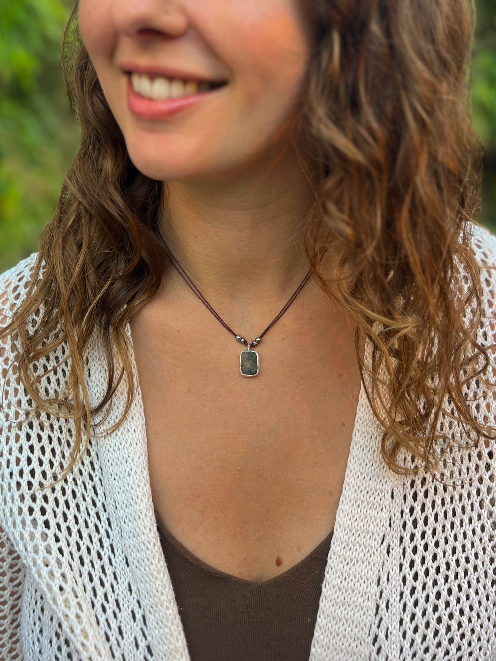 Green Alchemy - Raw Moss Agate Necklace, Silver