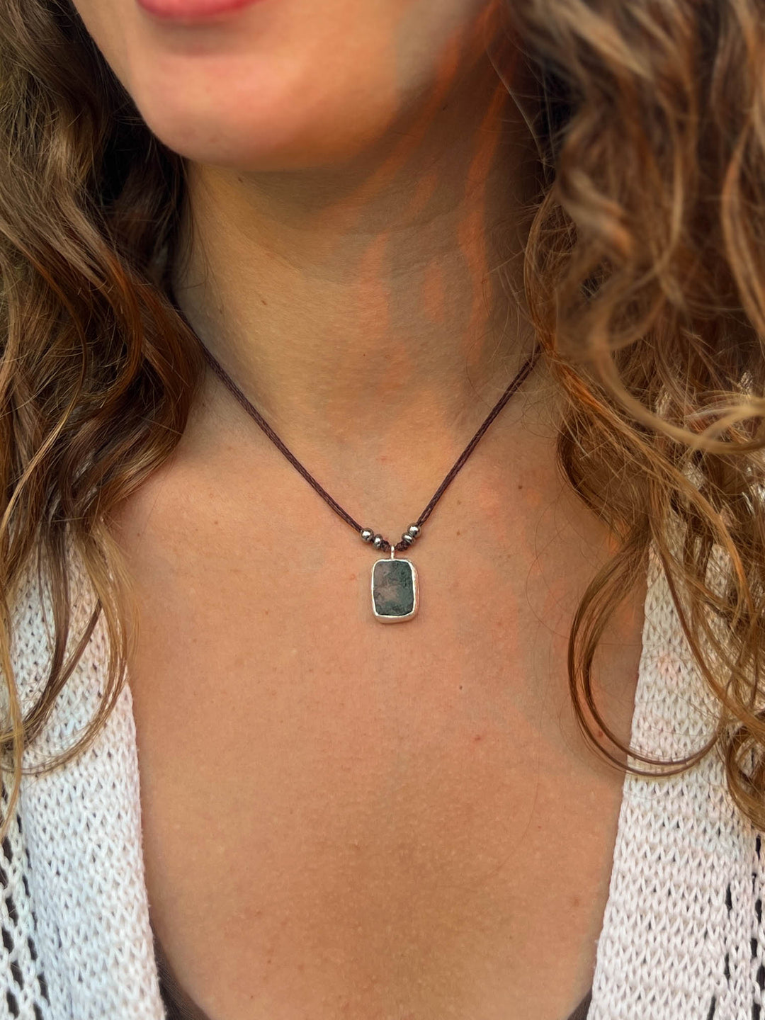 Green Alchemy - Raw Moss Agate Necklace, Silver
