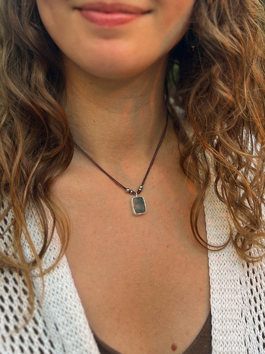 Green Alchemy - Raw Moss Agate Necklace, Silver