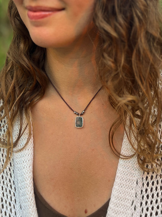 Green Alchemy - Raw Moss Agate Necklace, Silver