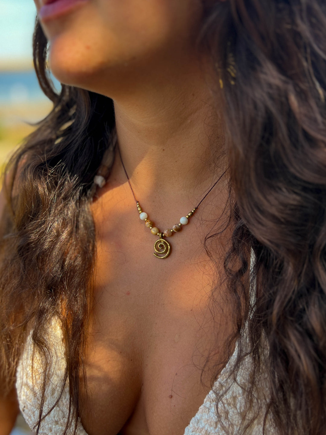 Sea Whirl - Jasper Spiral Necklace with Shells