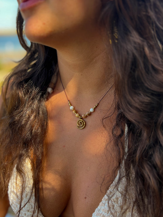 Sea Whirl - Jasper Spiral Necklace with Shells