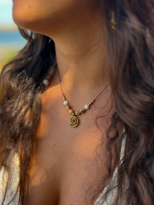 Sea Whirl - Jasper Spiral Necklace with Shells