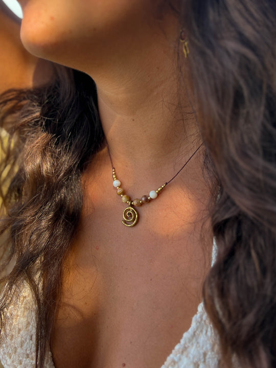Sea Whirl - Jasper Spiral Necklace with Shells