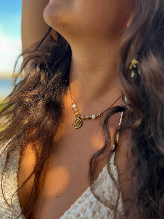 Sea Whirl - Jasper Spiral Necklace with Shells