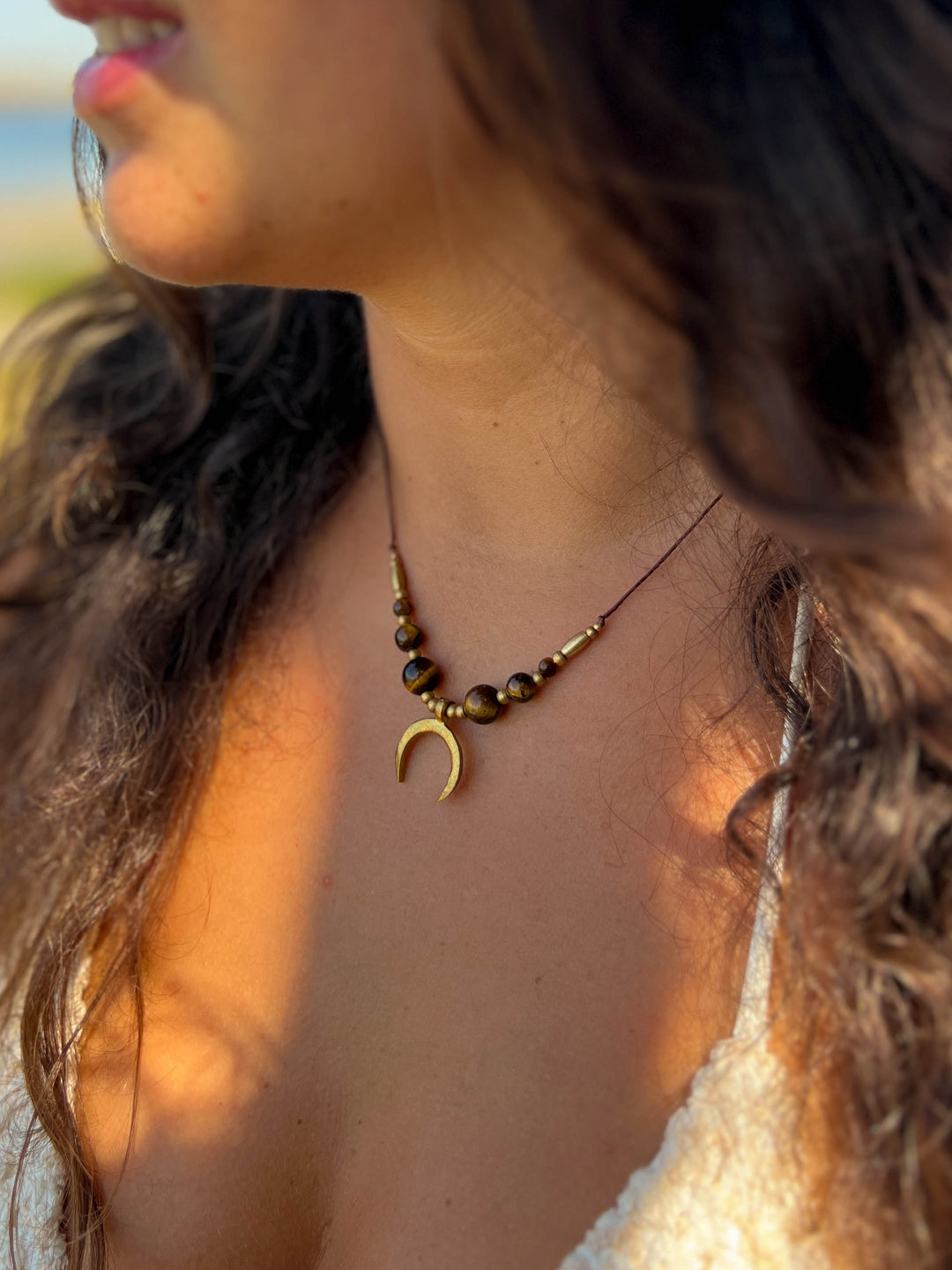 Symara - Brown Tiger's Eye Moon Necklace