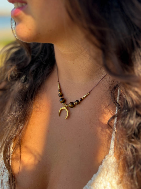 Symara - Brown Tiger's Eye Moon Necklace