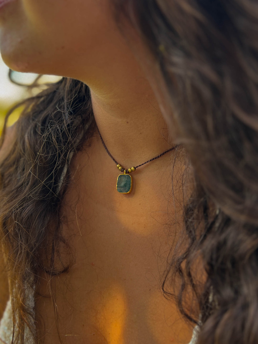 Green Alchemy - Raw Moss Agate Necklace, Goldplated