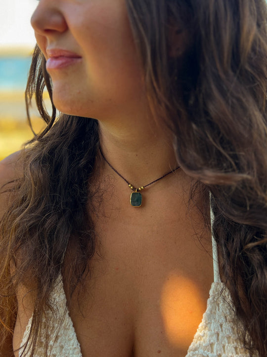 Green Alchemy - Raw Moss Agate Necklace, Goldplated