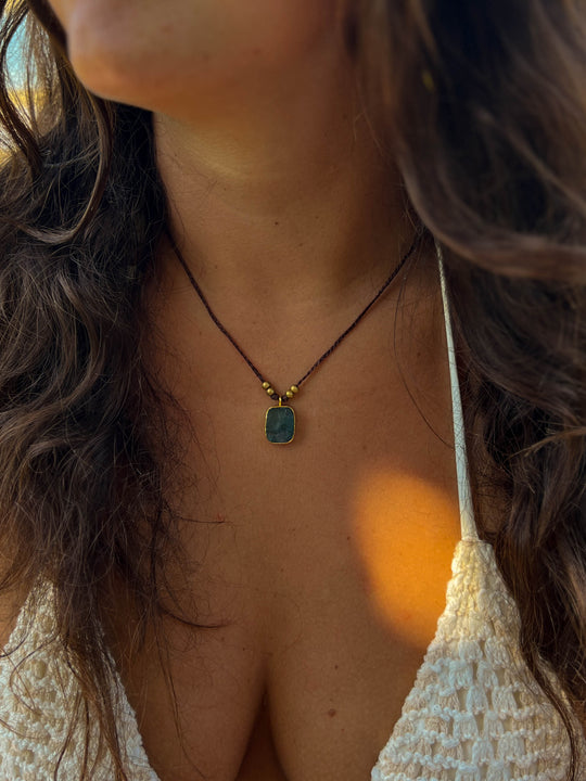 Green Alchemy - Raw Moss Agate Necklace, Goldplated