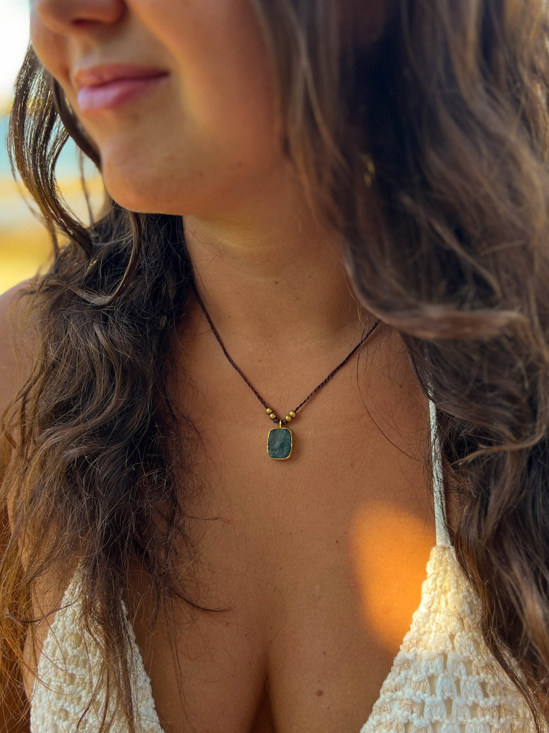 Green Alchemy - Raw Moss Agate Necklace, Goldplated
