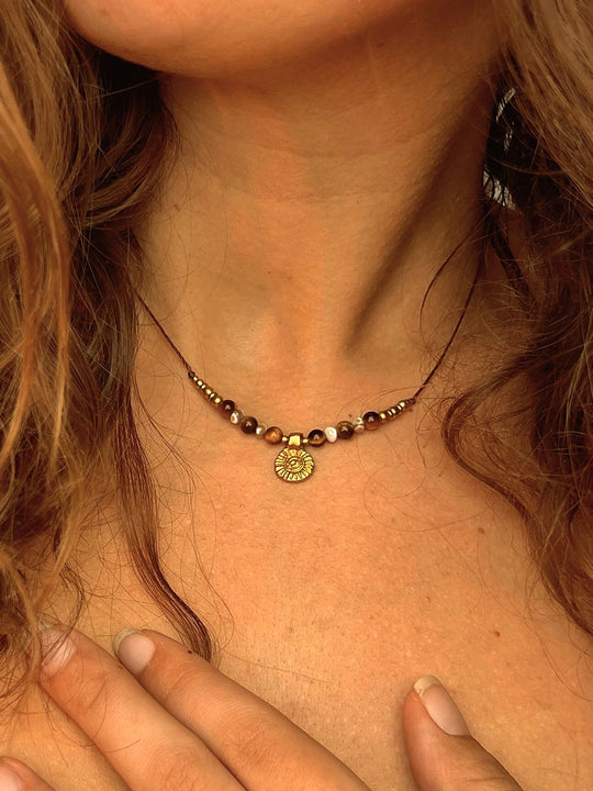 Sunrise - Necklace with Shells and Tiger's Eye